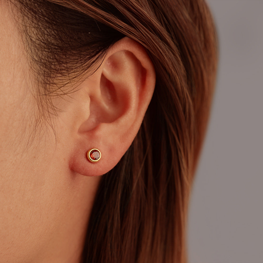Women's Round Stainless Steel Zircon Trendy Versatile Real Gold Stud Earrings