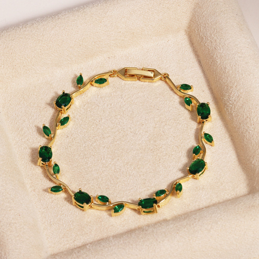 Women's Zircon Branches Leaves Flower Exquisite Light Luxury Tulip Bracelet