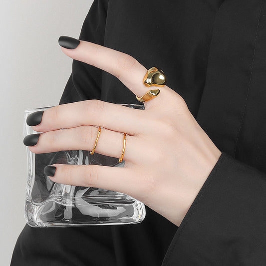 Geometric Personalized Bowl Surface Shaped Open Female Cold Wind Rings