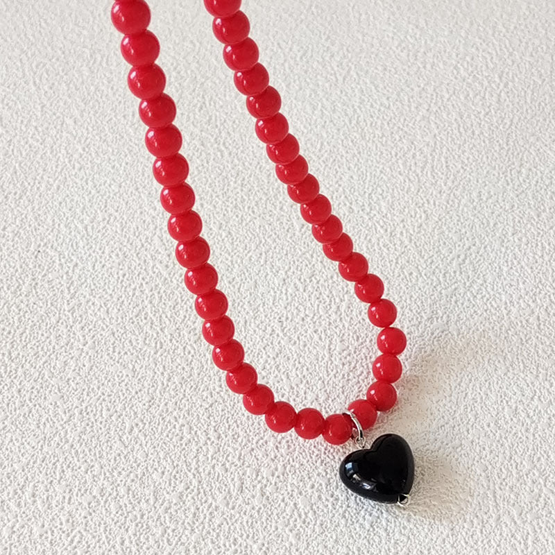 Women's Red Heart Beaded For Niche Design Necklaces