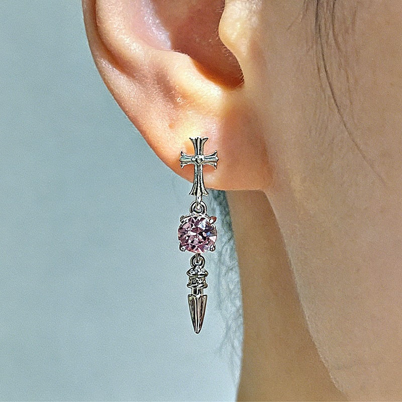 Cross Pestle Iris Series Ear Bone Flash Zircon Sharp Cone Stud Earrings