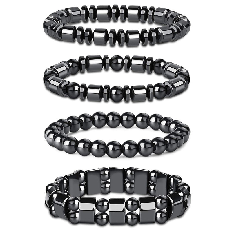 Men's Haematite Stretch Natural Stone Beaded Spacer Yoga Single Bracelet
