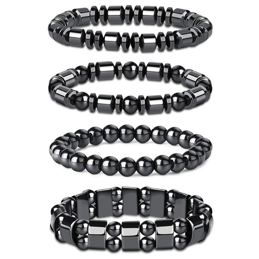 Men's Haematite Stretch Natural Stone Beaded Spacer Yoga Single Bracelet