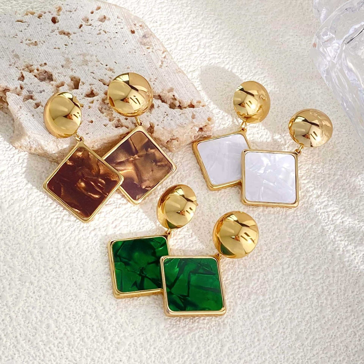 Women's Retro Geometric Metal Beads Style Colorful Square Piece Earrings
