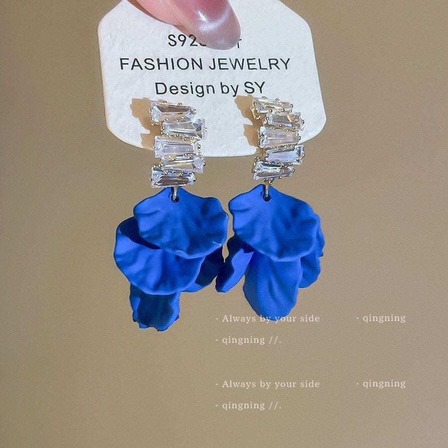 Women's Summer Cold Blue Flower For Seaside Vacation Style Niche Stud Earrings