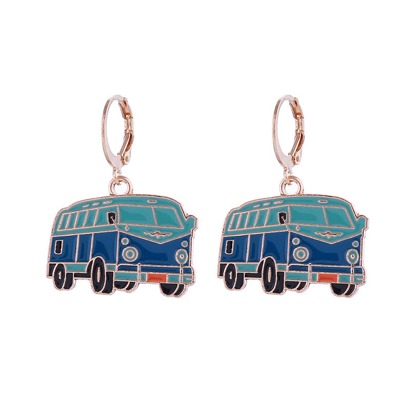 Retro Nostalgic Style Alloy Enamel Bicycle Bus Sewing Machine Tape Earrings