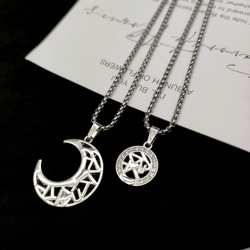 Style Sun Moon Letter Splicing Trendy Titanium Steel Chain Necklaces