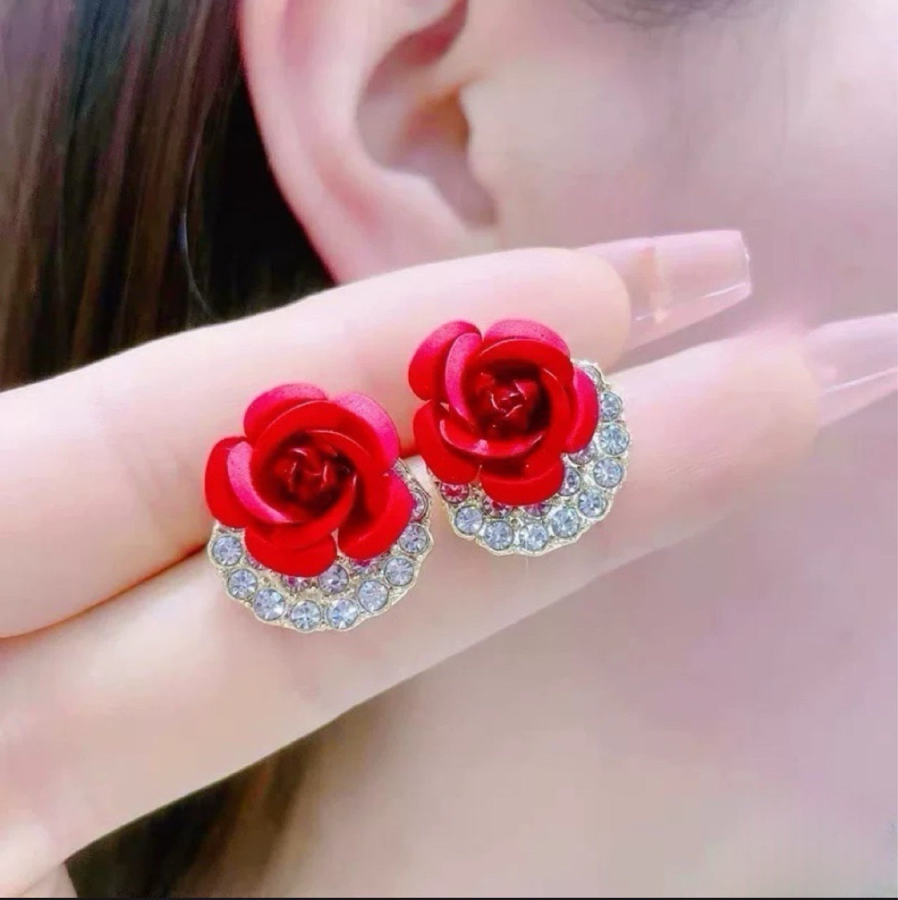 Women's Rose Fashion Refined Grace High-grade Simple Full Diamond Exquisite Light Earrings