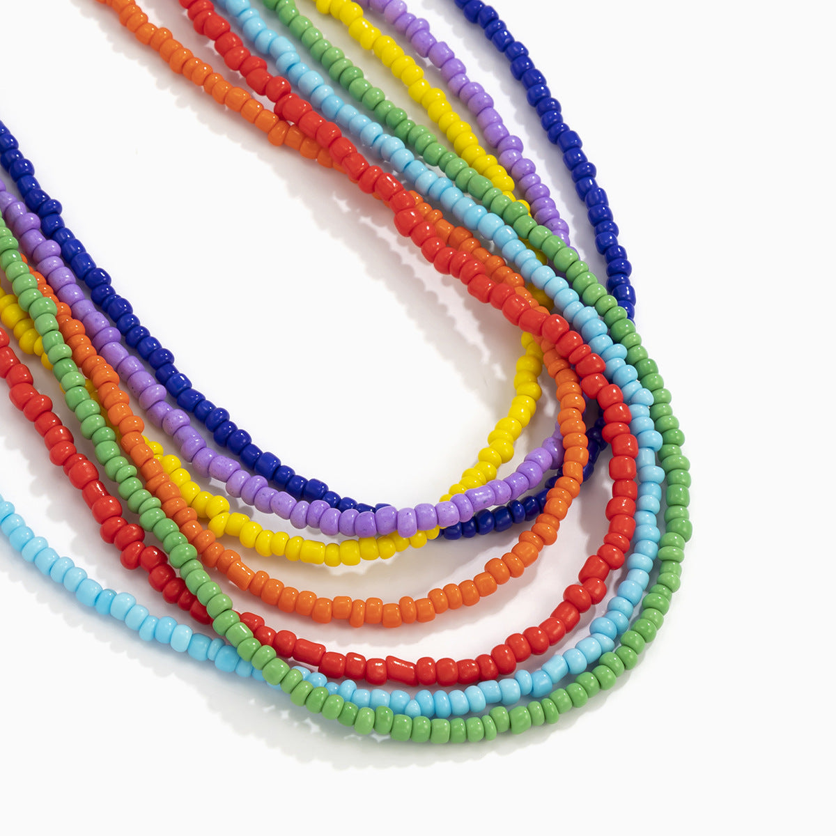 Rainbow Color Woven Bead Pastoral Temperament Twin Round Necklace