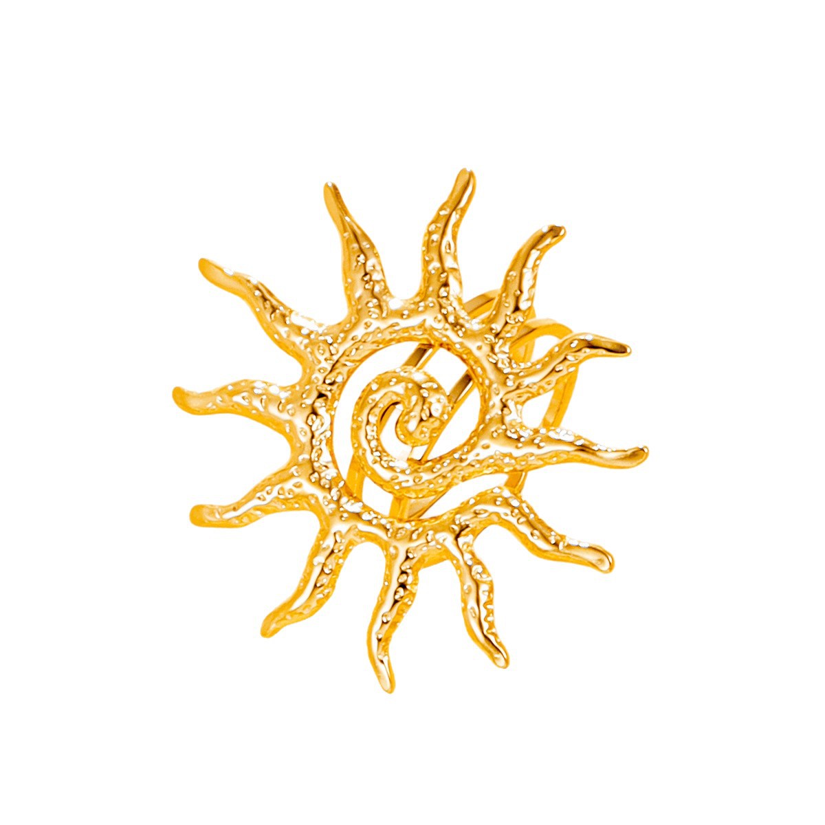 Retro Hollow Spiral Sunflower Personality Flash Big Sun Stainless Steel Rings