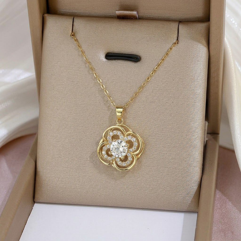 Design Rotating Bauhinia Zircon Flower Gas Clavicle Chain Necklace