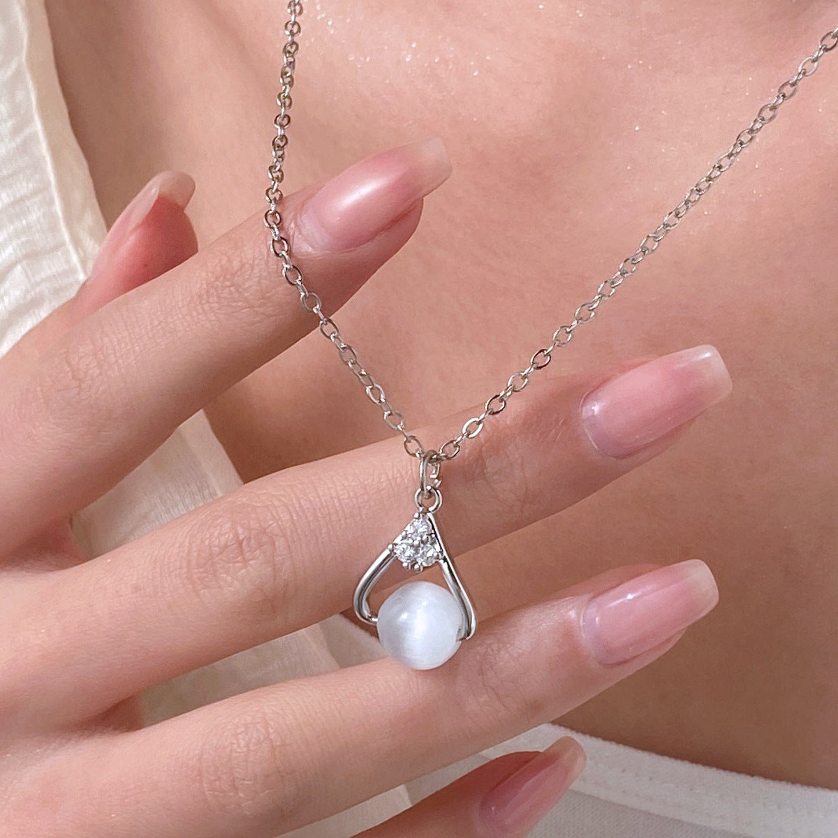 Loving Heart Female French Entry Lux Design Peach Clavicle Chain Necklaces
