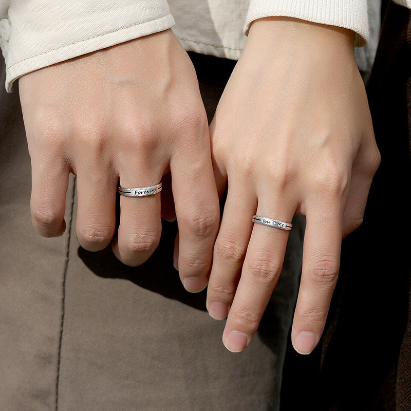 Couple Sterling Sier Korean Niche Design Simple English Rings