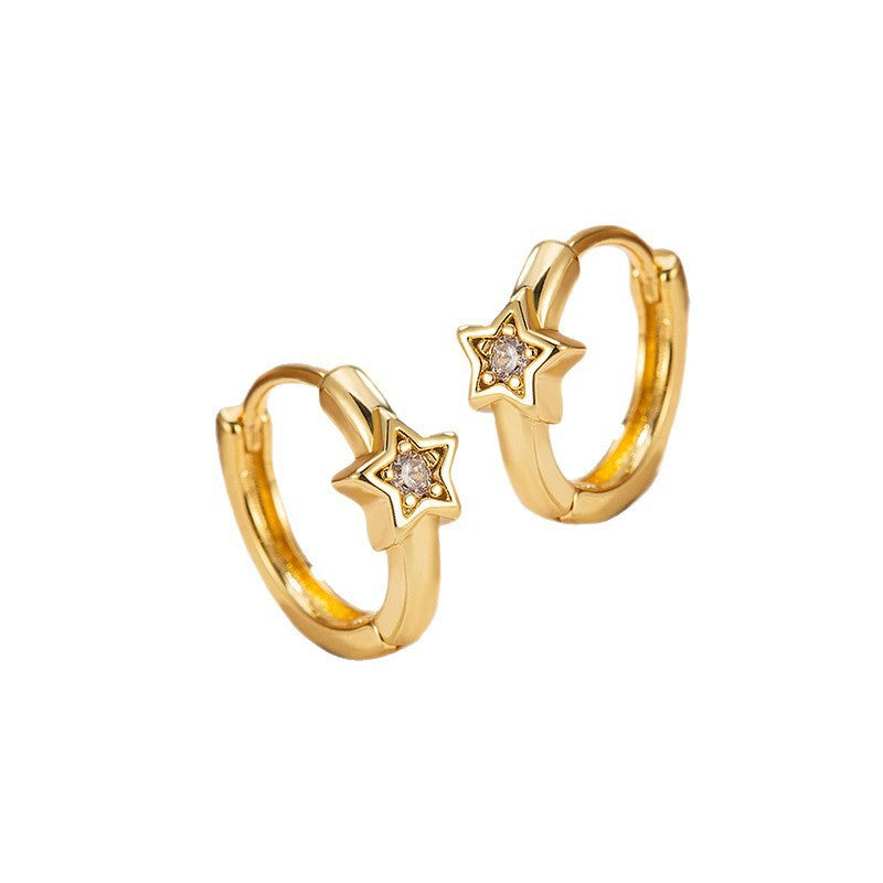 Women's Asymmetric Eight Awn Star French Style Fashionable Golden Simple Twin Earrings
