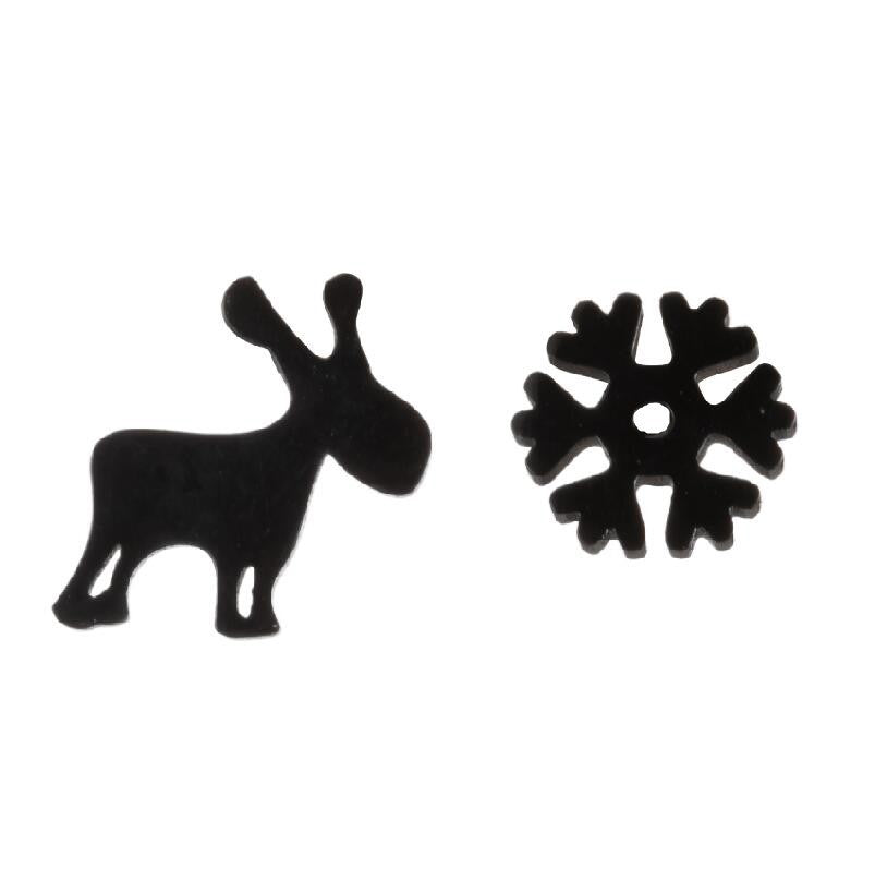 Niche Asymmetric Dog Eating Moon Christmas Deer Snowflake Ear Earrings