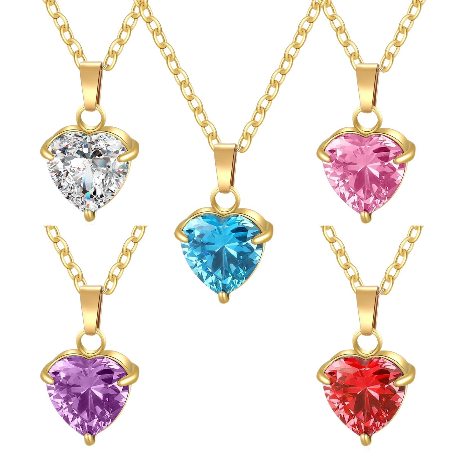 Women's Loving Heart Zircon Simple Heart-shaped Stainless Steel Clavicle Necklaces