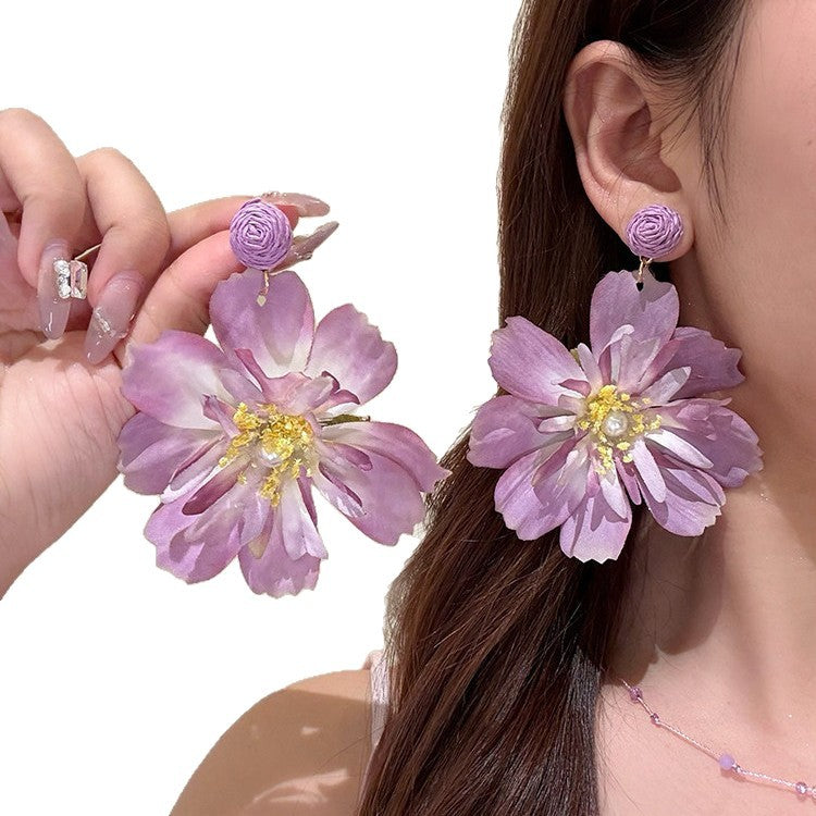 Fragrant Super Fairy Beautiful Purple Flower Female Seaside Vacation Style Earrings