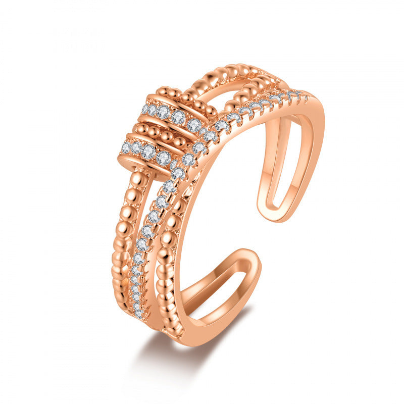 Good Luck Comes Female Personality Double Layer Zircon Opening Index Ring