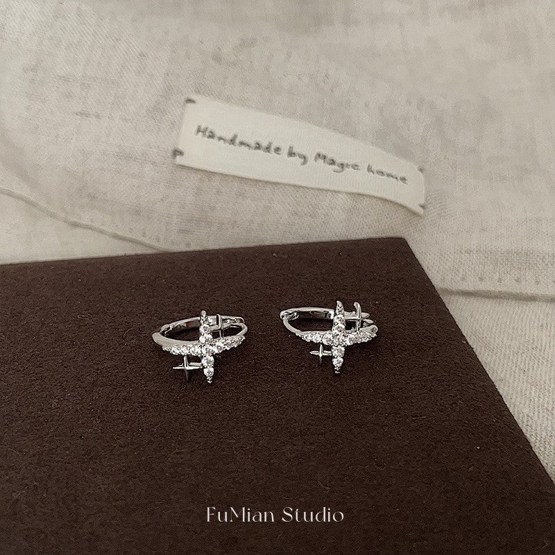 Zircon Female Cross Ear Clip High Class Elegant Niche Design Earrings