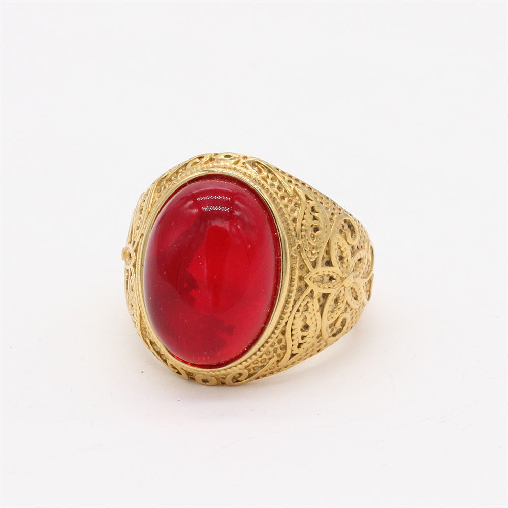Personality Vintage Engraving Gem Titanium Steel Rings