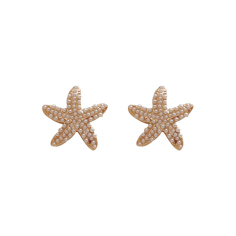 Women's Pearl Starfish Sier Needle Elegant Wild Earrings