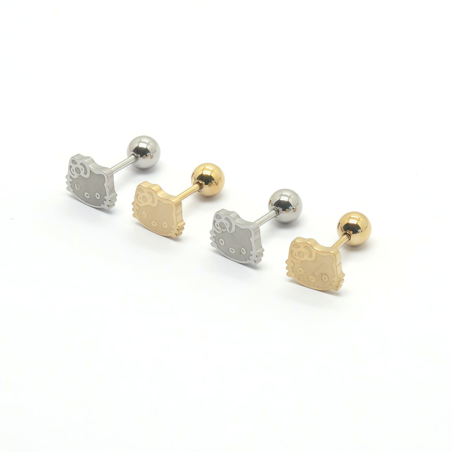 Stainless Steel Cute Cat Screw Ear Bone Fashion Earrings