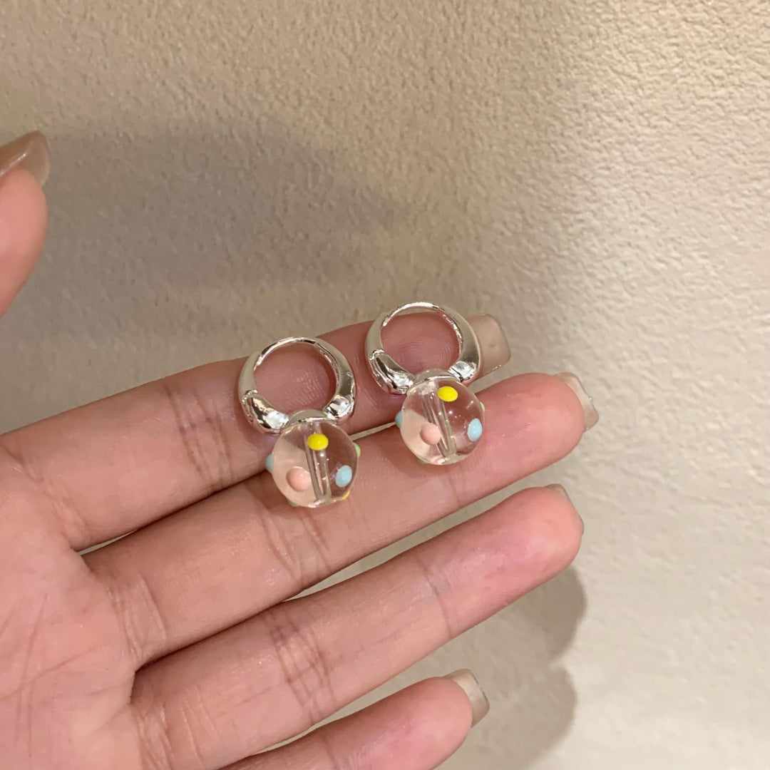 Colorful Ball Transparent Bead Female Temperament Ear Buckle
