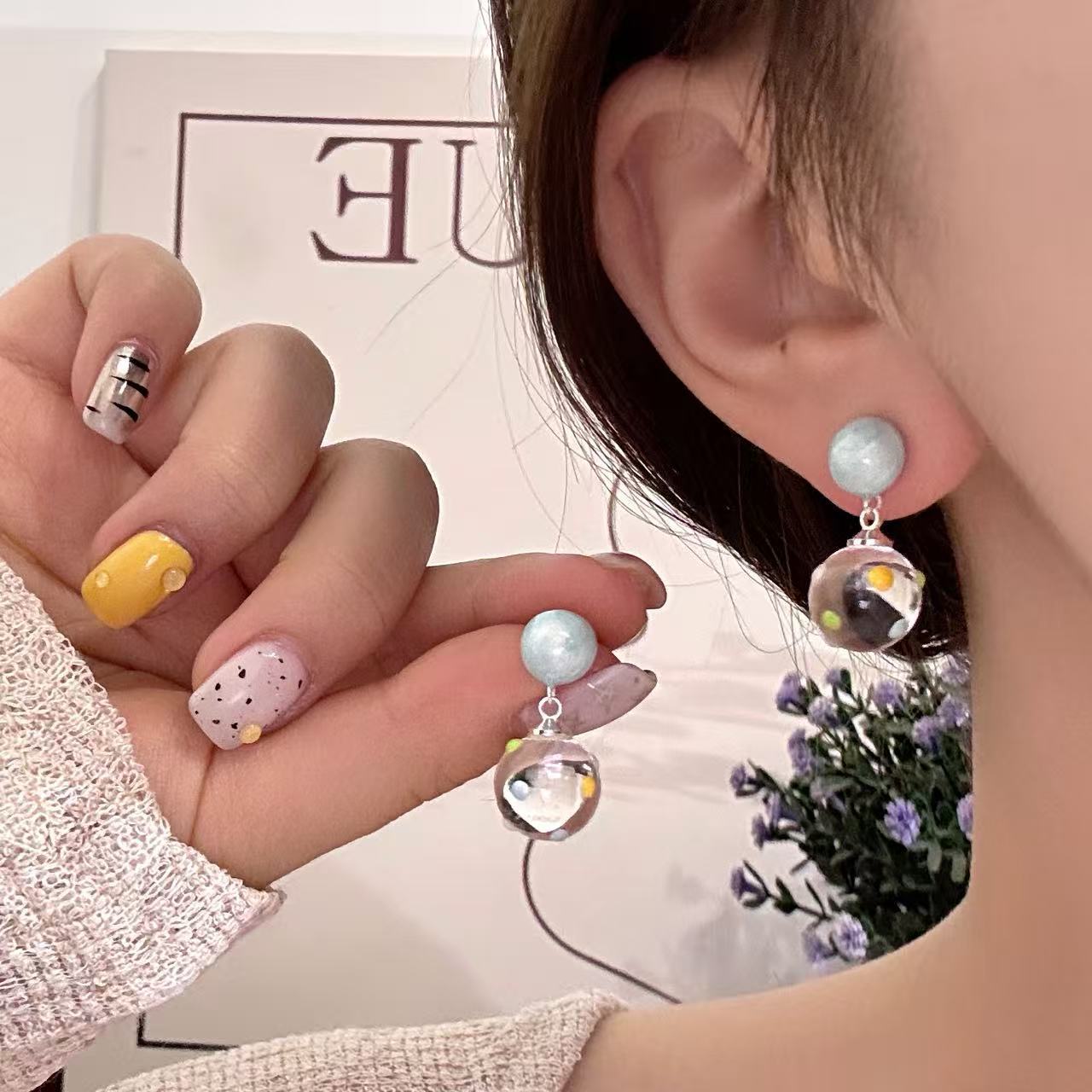 Artsy Dopamine Color Polka Dot Transparent Ball Super Stud Earrings