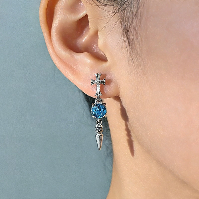 Cross Pestle Iris Series Ear Bone Flash Zircon Sharp Cone Stud Earrings