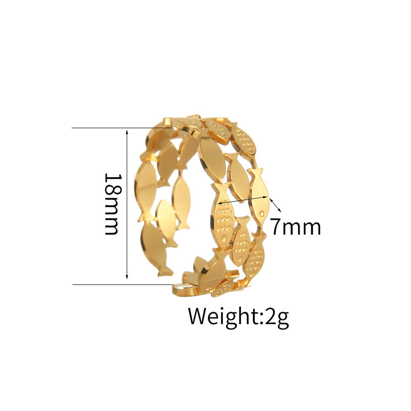 Titanium Steel Gold Hollow Fish Female Ring