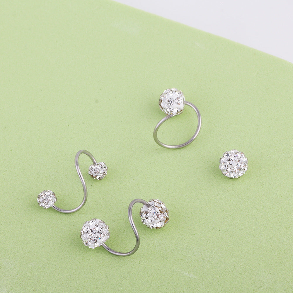 Rod Fully Jeweled Ball Stainless Steel Screw Earrings