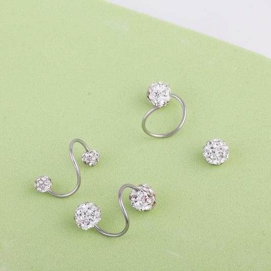 Rod Fully Jeweled Ball Stainless Steel Screw Earrings
