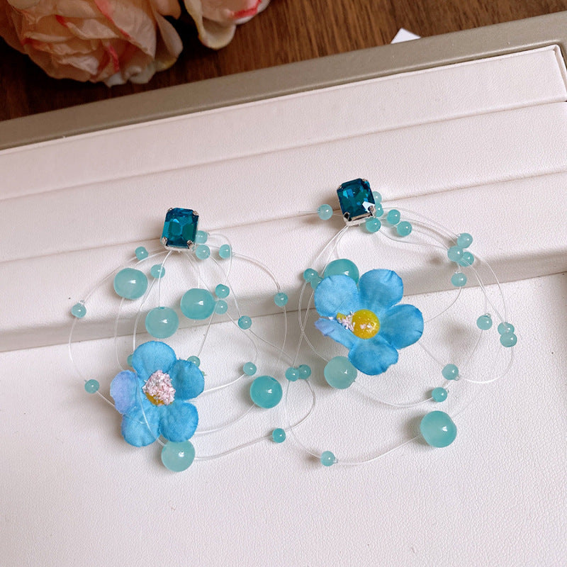Dopamine Vacation Style Sier Needle Bead Flower Delicate Indie Earrings