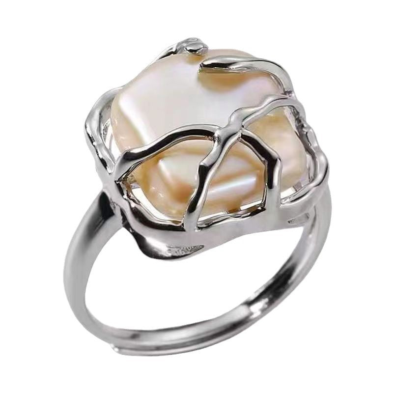Moonlight Forest Marcasite Female Pearl Niche Cold Style Ring