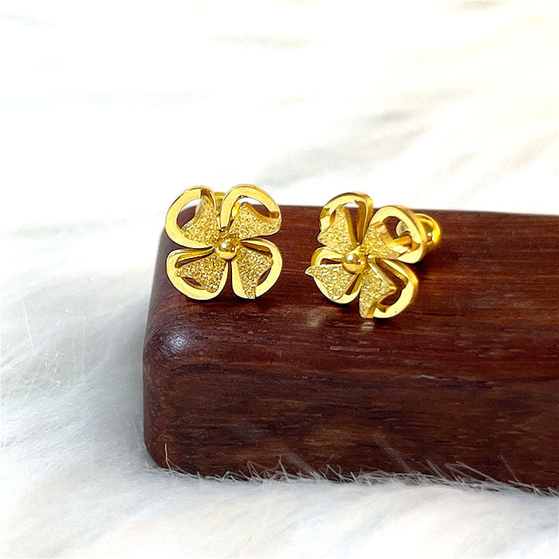 Women's Steel Frosted Gold Clover Lines Rose Temperamental Tassels Stainless Long Ear Line