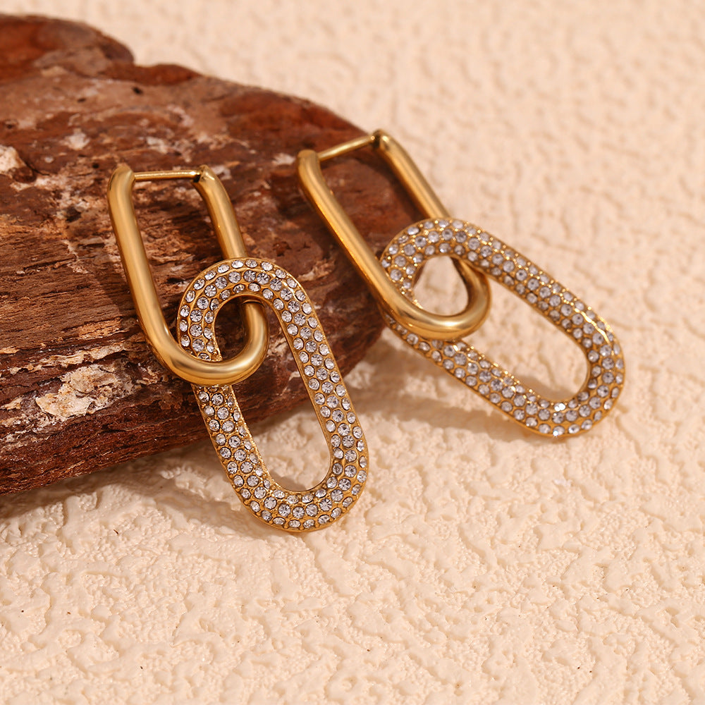 Women's Fashion Graceful Stainless Steel Gold-plated Luxury Assembled Zircon Earrings