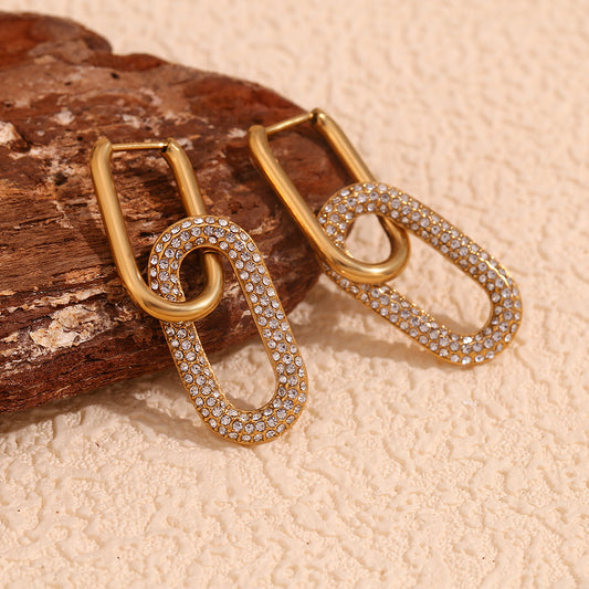 Women's Fashion Graceful Stainless Steel Gold-plated Luxury Assembled Zircon Earrings