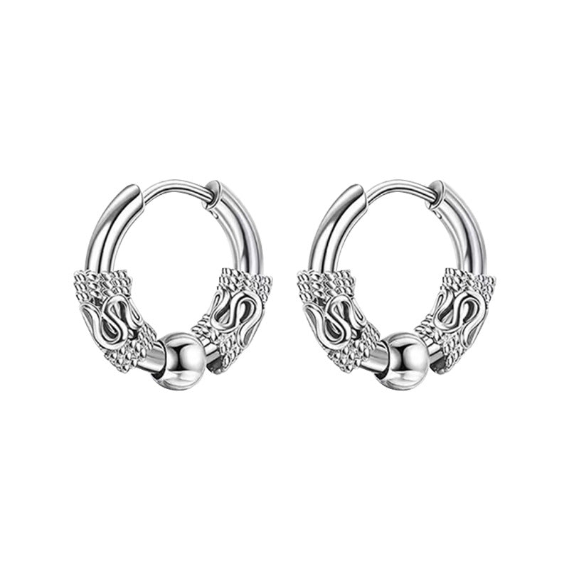 Men's Source Dragon Pattern Beads Clip Trendy Stainless Steel Ear Buckle