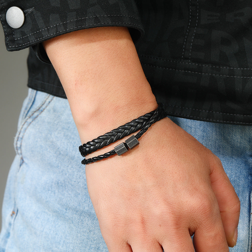 Men's Magnetic Buckle Advanced Leather Woven Boys Design Hip Bracelets
