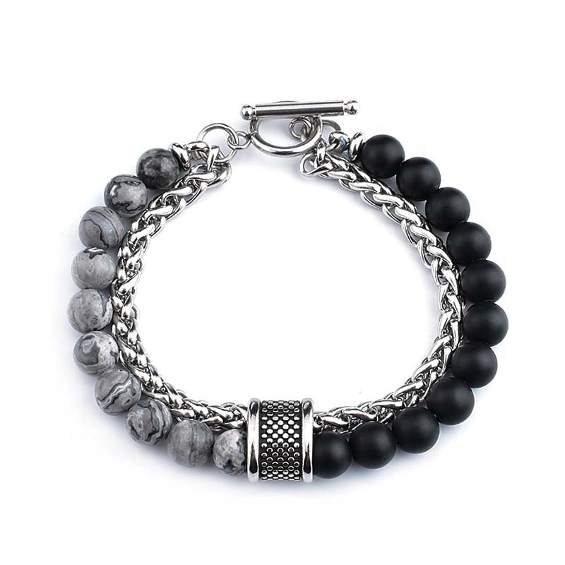 Men's Stainless Steel Basket Chain Frosted Stone Bracelets