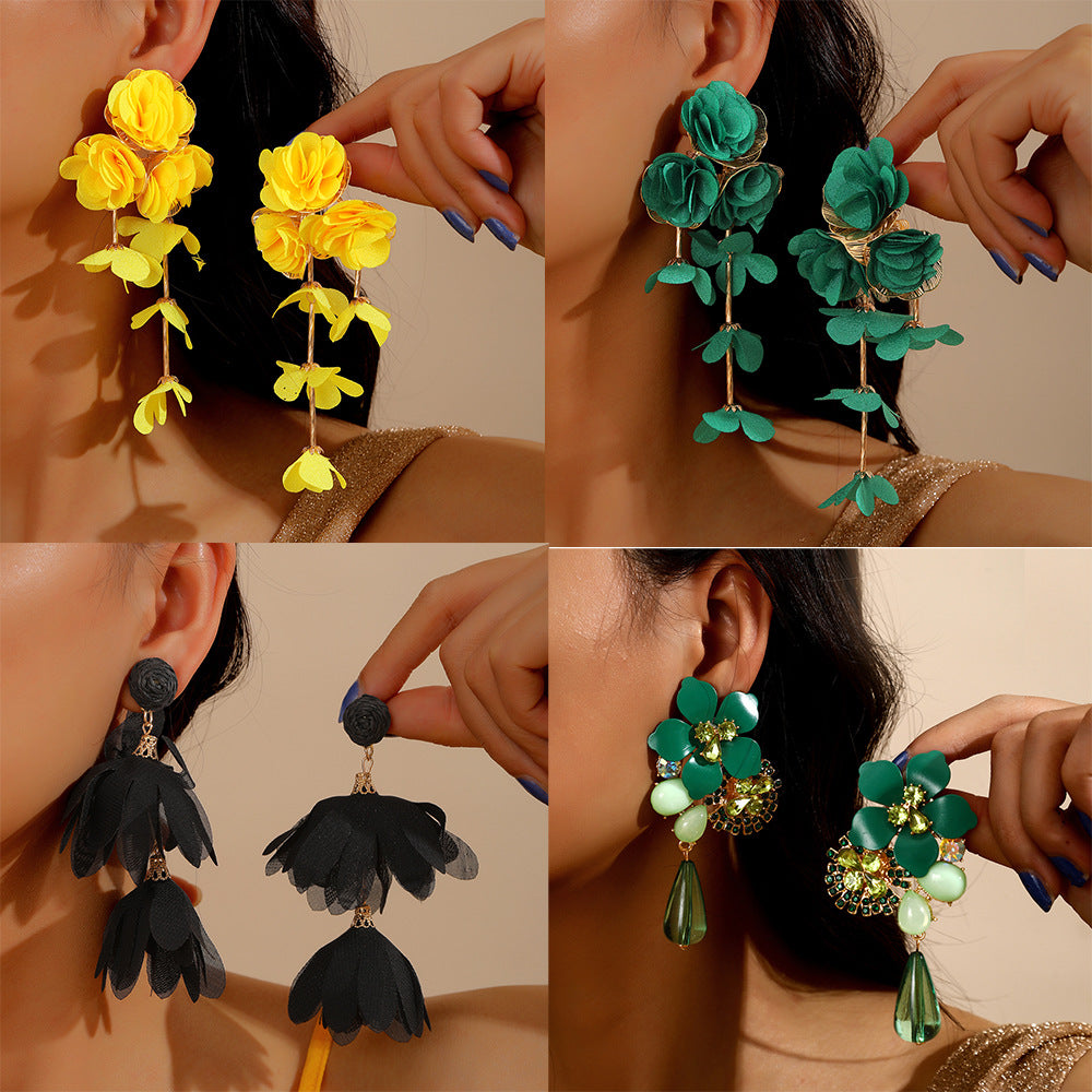 Chiffon Flower Tassel Summer Beach Vacation Rings
