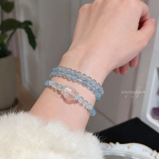 Three-ring Female Artificial White Chalcedony Business Fortune Light Bracelets