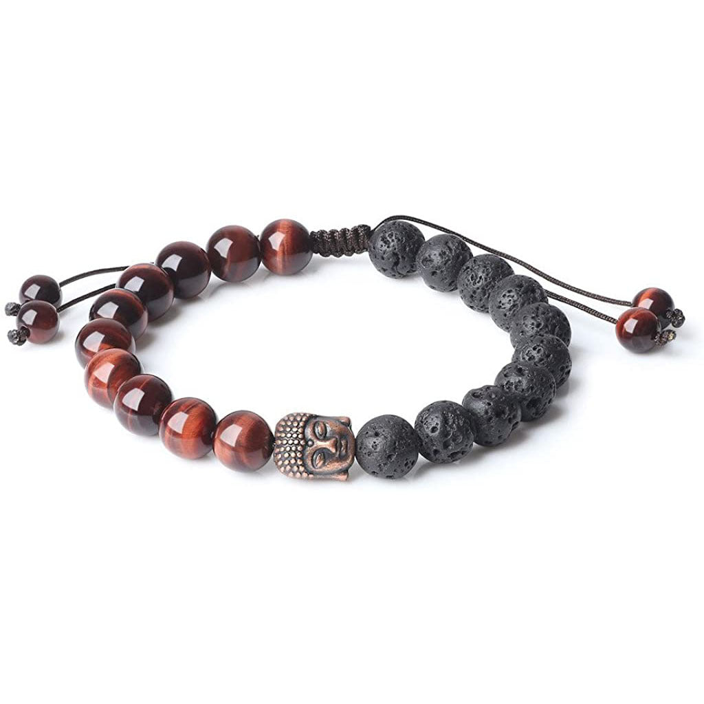 Men's Frosted Tiger Eye Woven Handmade Adjustable Volcano Buddha Bracelet