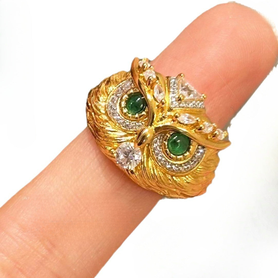 Exquisite Animal Owl Female Closed Mouth Light Luxury Minority Rings