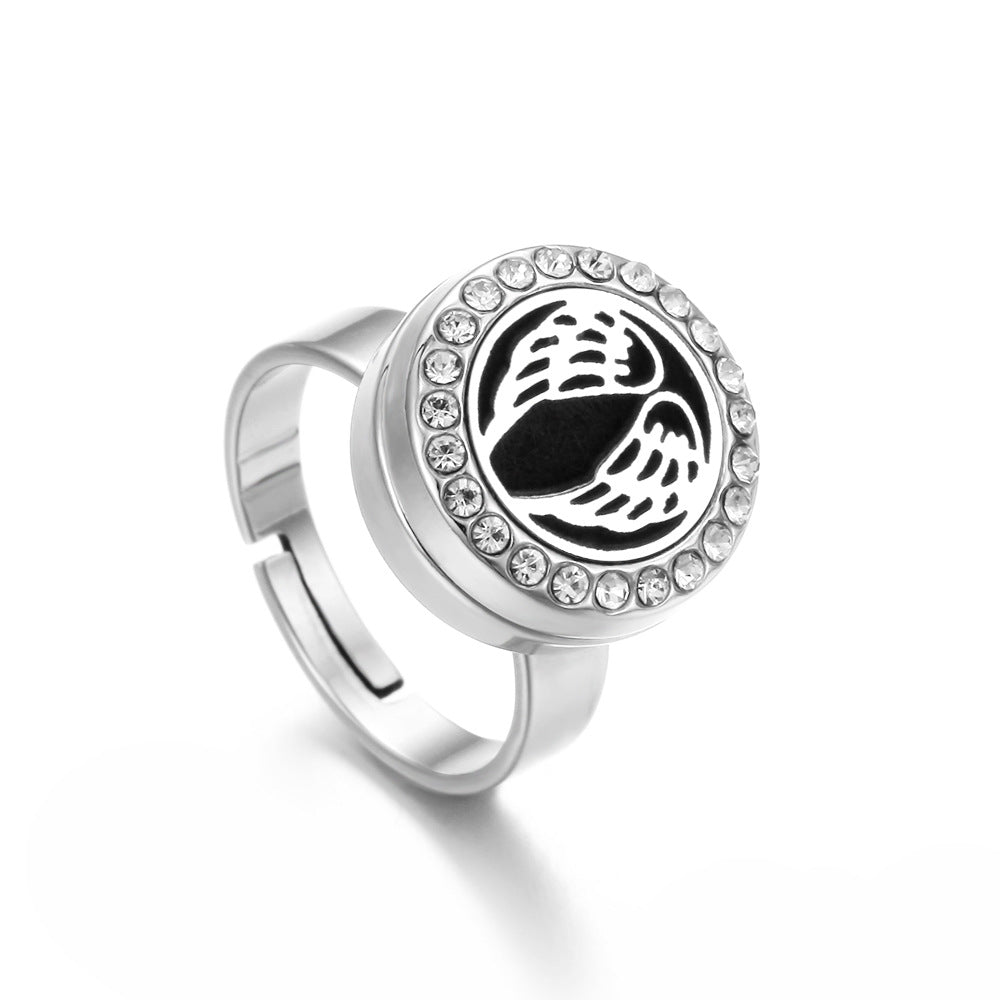Steel Aroma With Diamond Thread Rotating Open Perfume Ring