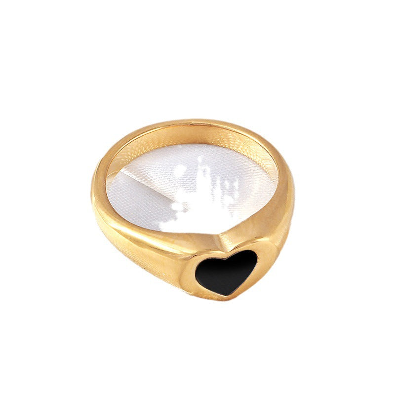 Women's Black Heart-shaped Epoxy Accessories Gold-plated Stainless Rings