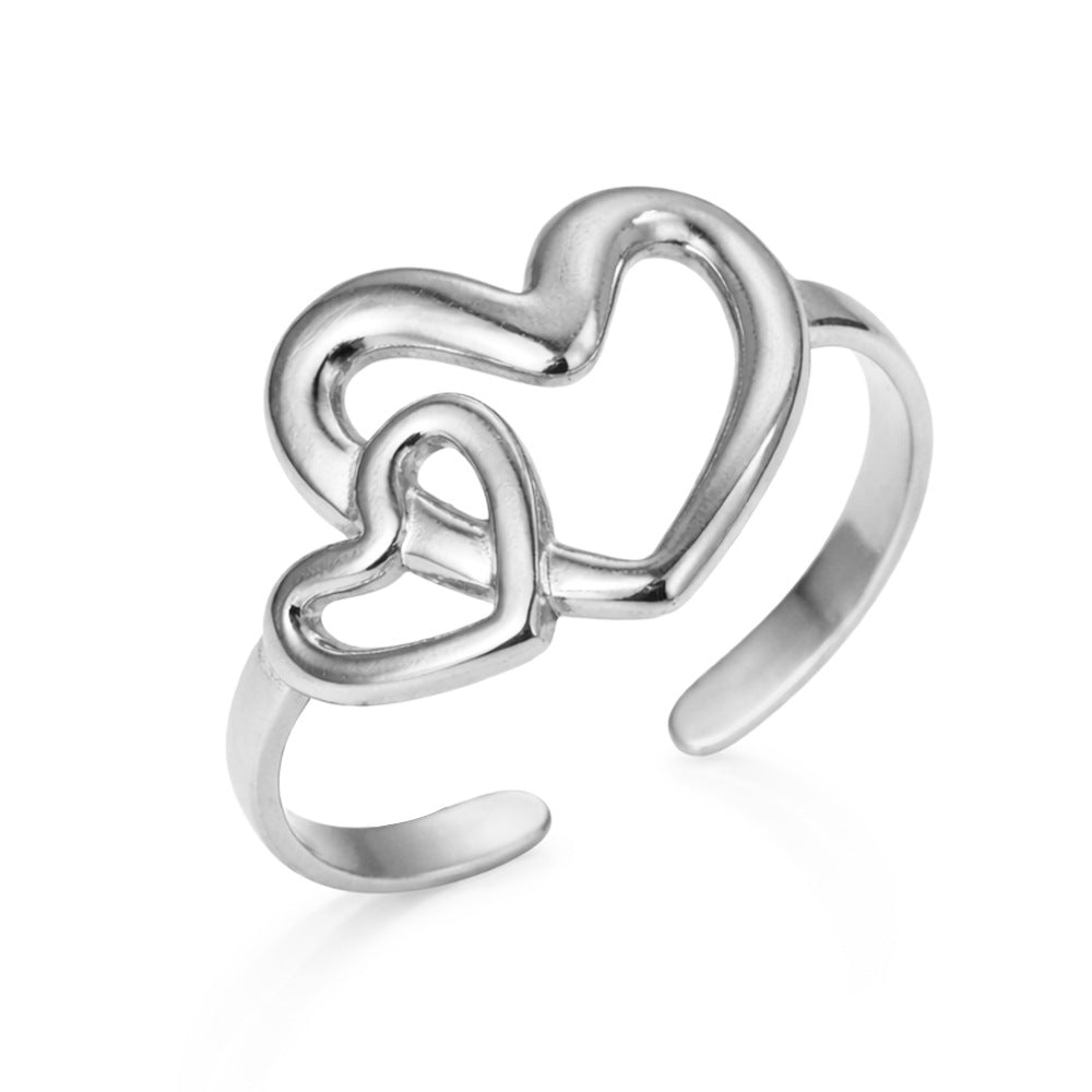 Steel Sweet Double Love Heart-shaped Female Geometric Line Rings