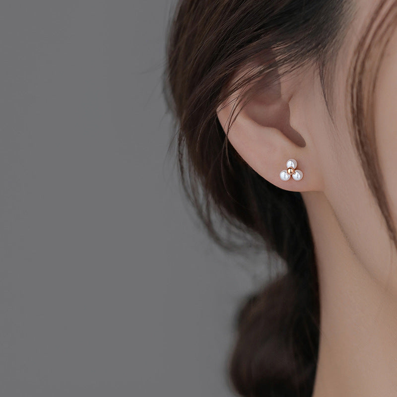 Sterling Sier Needle Pearl Female Life Stud Earrings