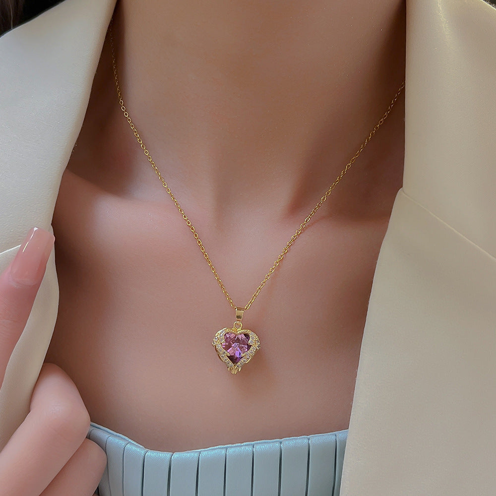 Heart Female With Hearts Color Crystal Necklace