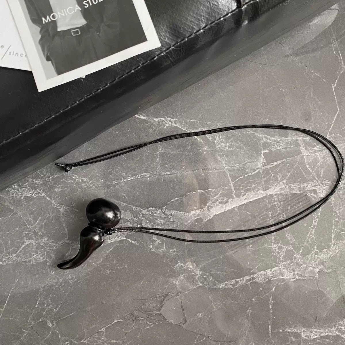Women's Design Round Ebony Kettle For Retro Long Titanium Necklace